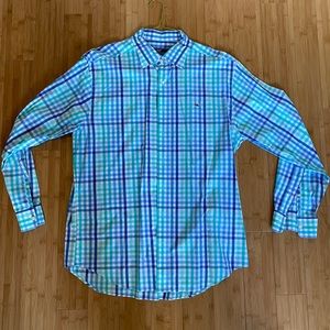 Vineyard Vines Classic Fit Whale Shirt Blue & Green Checked - Sz L